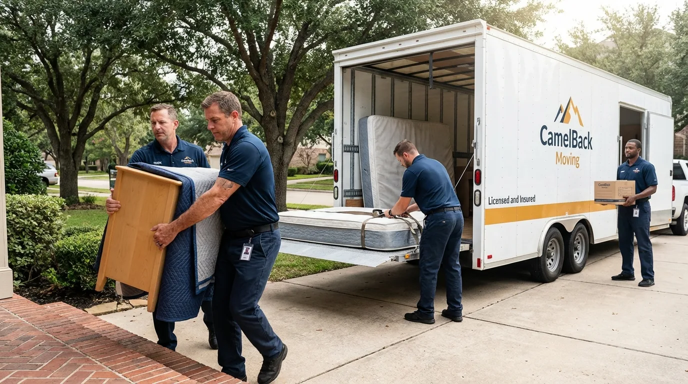 Crew loading residential truck for cross-state move from New London, CT