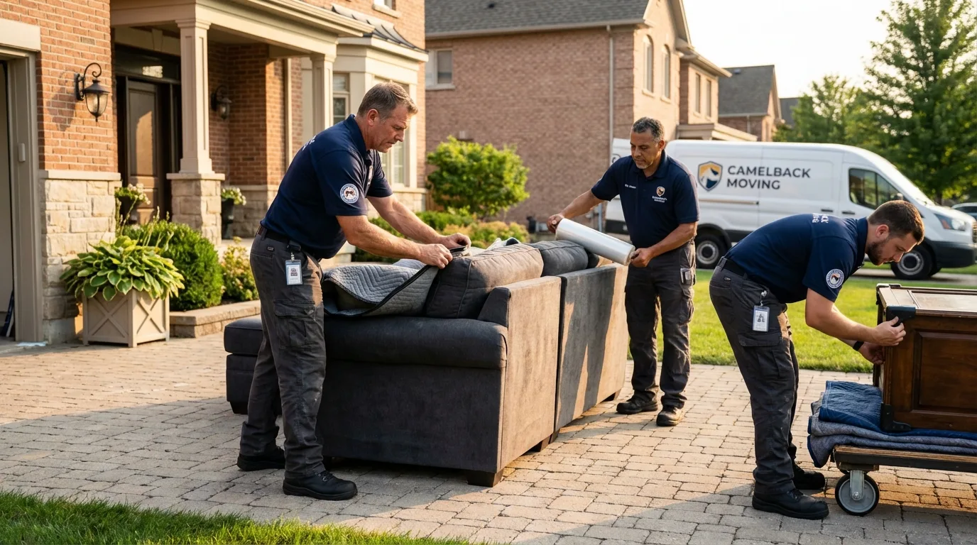 Large estate moving crew wrapping furniture in New London, CT